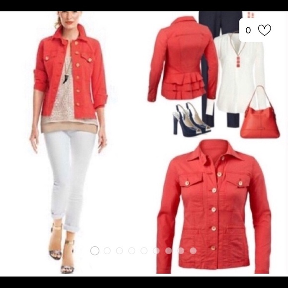 CAbi Jackets & Blazers - CAbi Taylor Ruffle ButtonDown Bright Coral Jacket